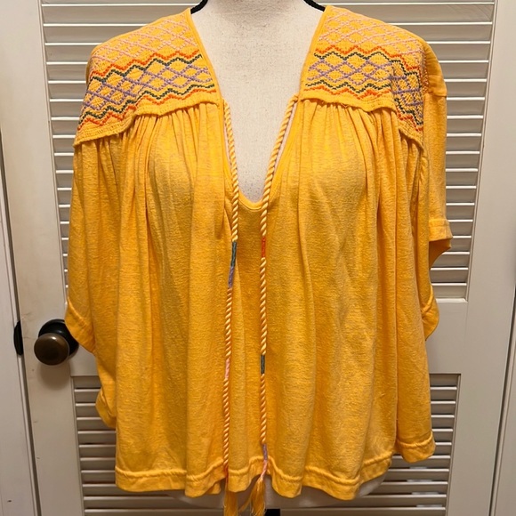 5. Free People Market Embroidered V Neck Top in Carrot Ginger, Size Large - Picture 8 of 17
